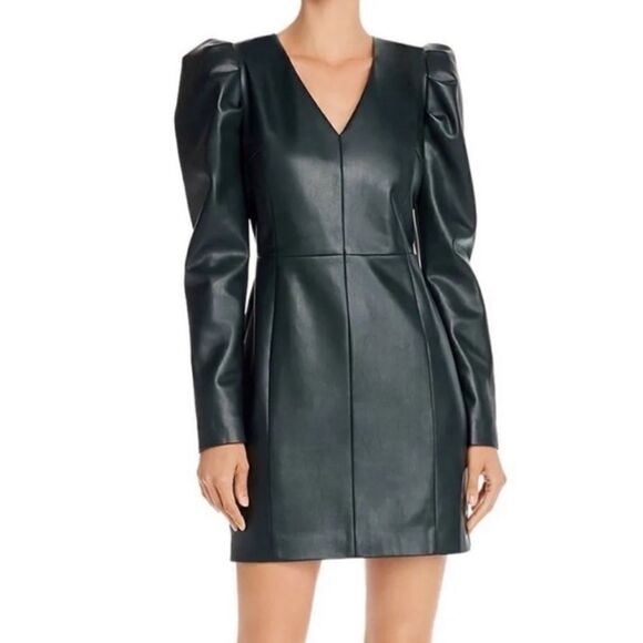 NEW AQUA Green Leather Long Sleeve Dress - Picture 2 of 3